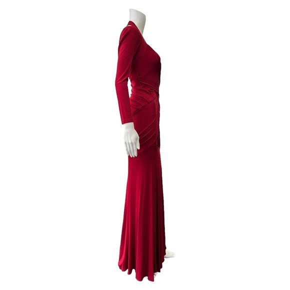 $3495 Donna Karan Dark Red Cherry Bodycon Jersey Maxi Dress size Small - Picture 5 of 11